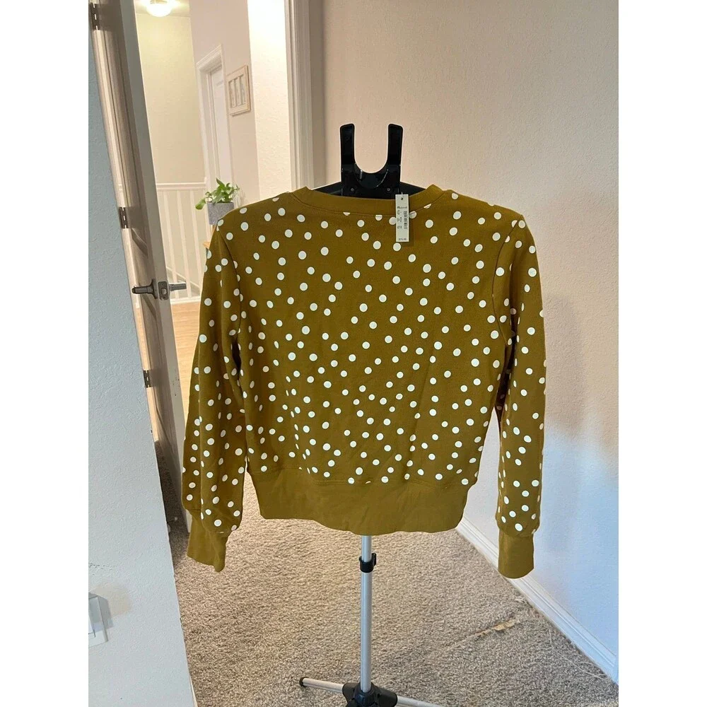 Madewell NWT! Banded Crewneck Polkadot Sweatshirt in Deep Mustard / Green Size M - Picture 5 of 12